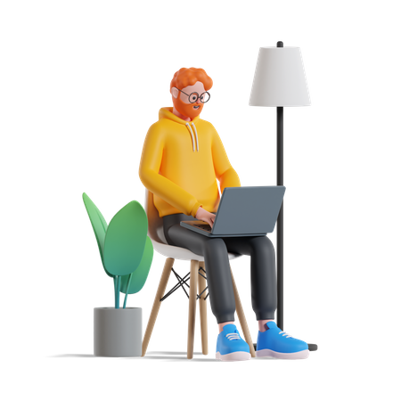 Homme travaillant sur un ordinateur portable  3D Illustration