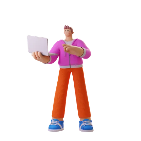 Homme travaillant sur un ordinateur portable  3D Illustration