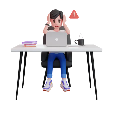 Homme travaillant sur un ordinateur portable et ayant un problème  3D Illustration