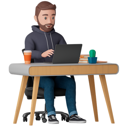 L'homme travaille à un bureau  3D Illustration