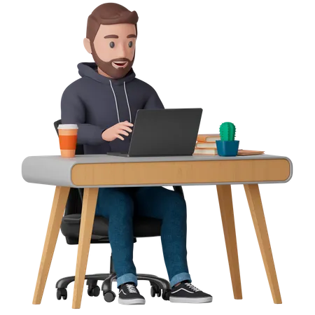 L'homme travaille à un bureau  3D Illustration