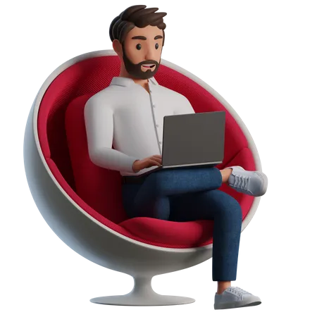 L'homme travaille dans une chaise élégante  3D Illustration