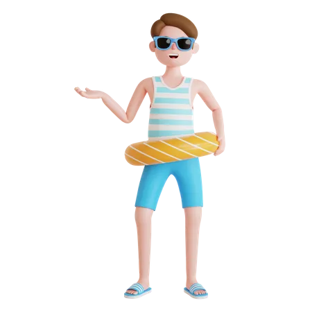 Homme utilisant un anneau flottant de plage  3D Illustration