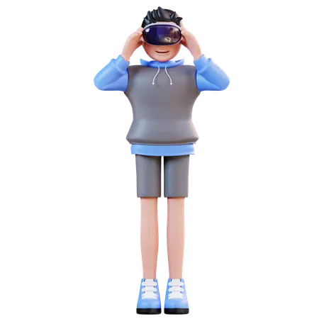 Homme utilisant la réalité virtuelle  3D Illustration