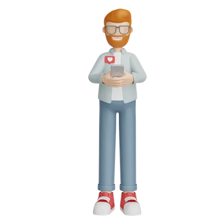 Homme utilisant les médias sociaux  3D Illustration