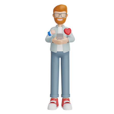 Homme utilisant les médias sociaux  3D Illustration