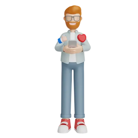 Homme utilisant les médias sociaux  3D Illustration