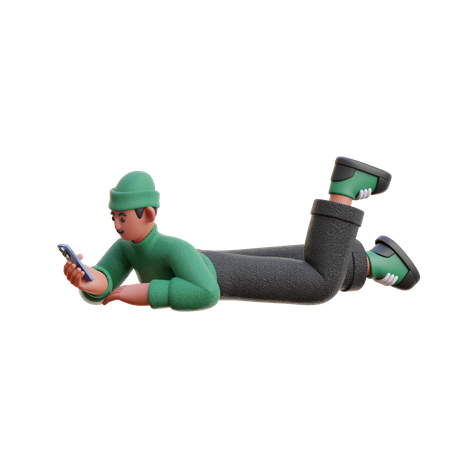 Homme utilisant les médias sociaux au téléphone  3D Illustration