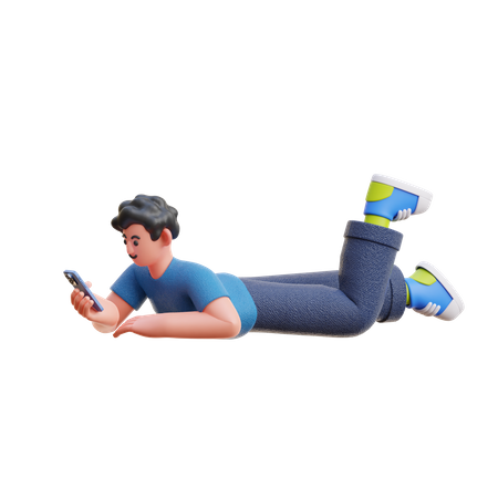 Homme utilisant les médias sociaux au téléphone  3D Illustration