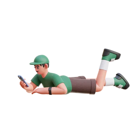 Homme utilisant les médias sociaux au téléphone  3D Illustration