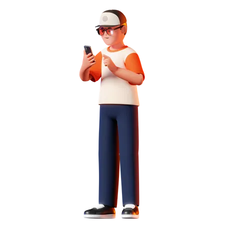 Homme utilisant une pose de smartphone  3D Illustration