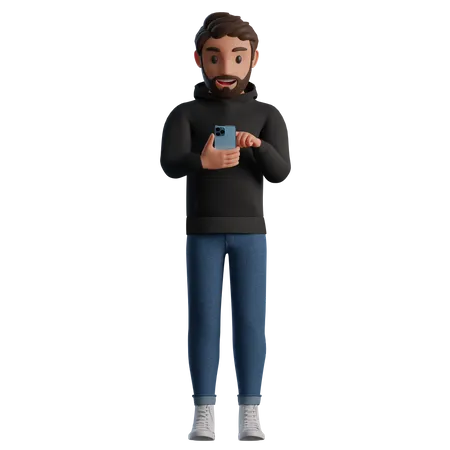 Homme utilisant le téléphone  3D Illustration