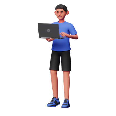 Homme utilisant un ordinateur portable  3D Illustration