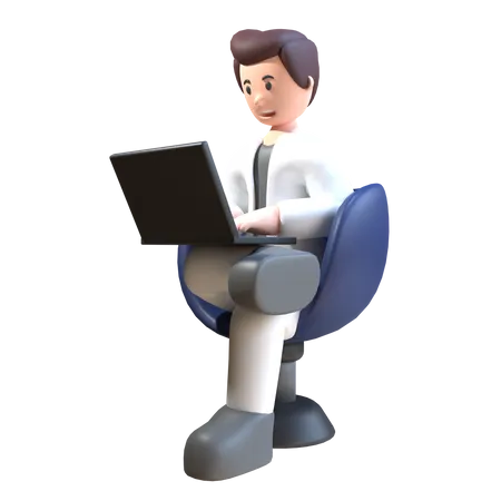 Homme utilisant un ordinateur portable  3D Illustration