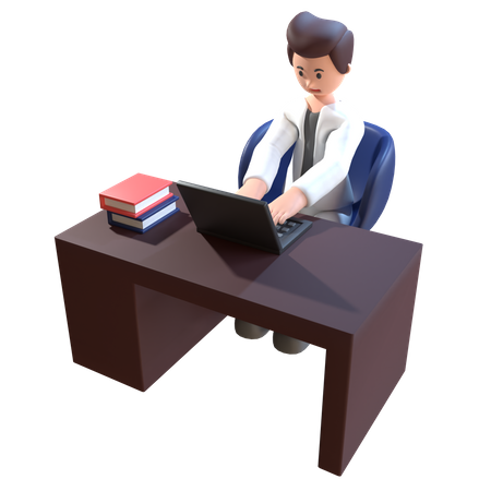 Homme utilisant un ordinateur portable sur une table de travail  3D Illustration