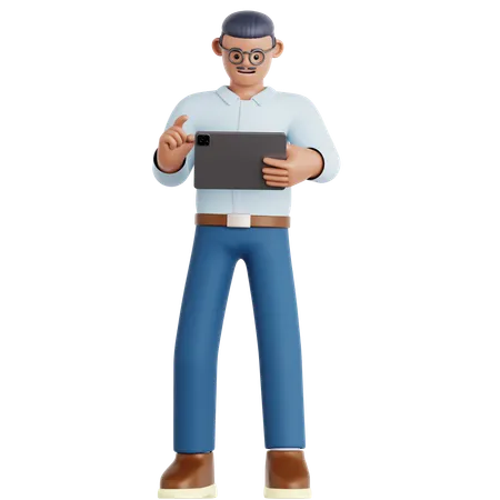 Homme utilisant une tablette  3D Illustration