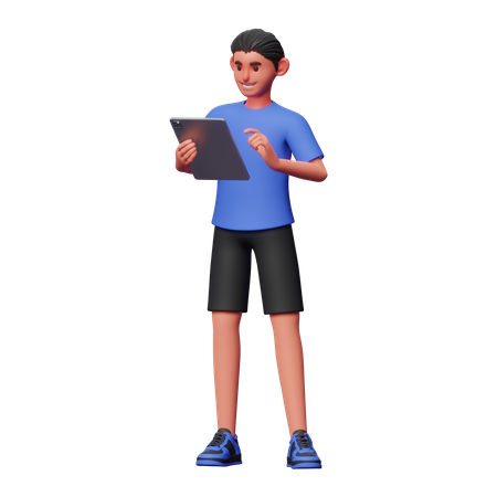 Homme utilisant une tablette  3D Illustration