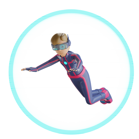 Homme virtuel volant avec métaverse  3D Illustration