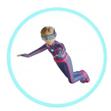 Homme virtuel volant avec métaverse  3D Illustration