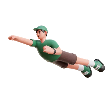 Homme volant dans les airs  3D Illustration