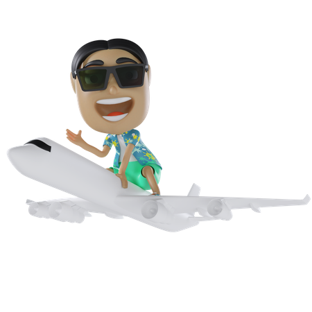 Homme voyageant en avion  3D Illustration
