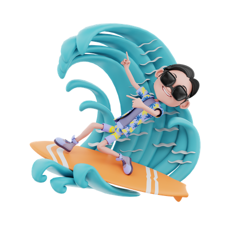 Voyageur masculin surfant  3D Illustration