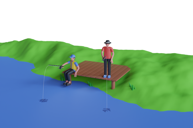 Hommes faisant de la pêche  3D Illustration