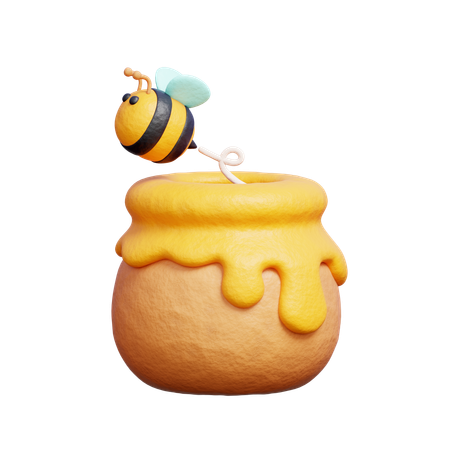 Honey Jar With Bee  3D Icon