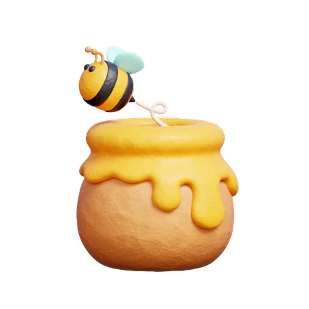 3 D Honey Jar With Bee Spring Season 3 D Rendering 3D Icon