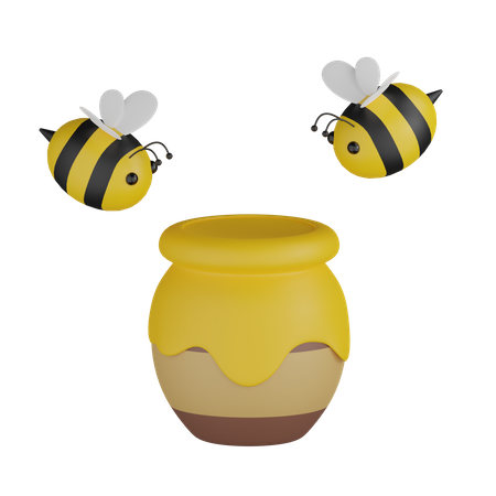 Honey Pot With Bee  3D Icon