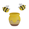 honey pot with bee 3d illustration