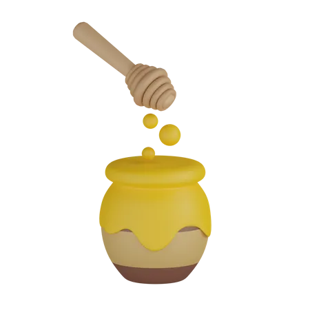 Honey Pot With Dipper  3D Icon