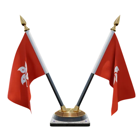 Doppelter Tischflaggenständer für Hongkong  3D Flag