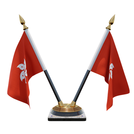 Hong Kong Double Desk Flag Stand  3D Illustration