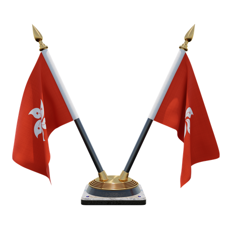 Hong Kong Double (V) Desk Flag Stand  3D Icon