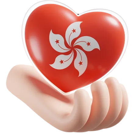 Hong Kong Flag Heart Hand Care 3D Icon