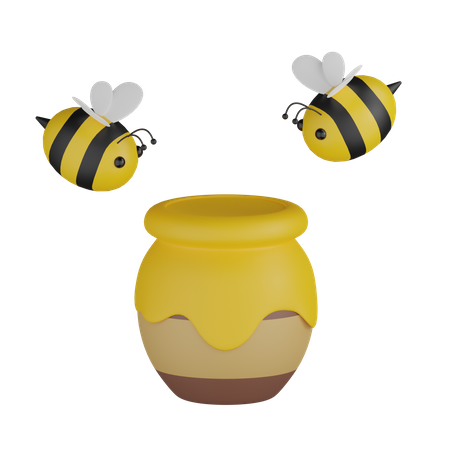 Honigtopf mit Biene  3D Icon