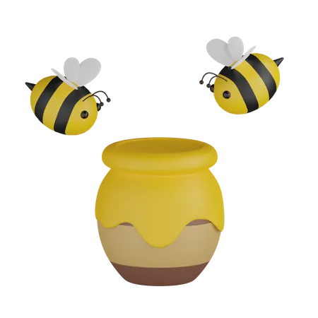 Honigtopf mit Biene  3D Icon
