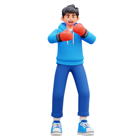Hoodie Boy Doing Boxing  3D Illustration