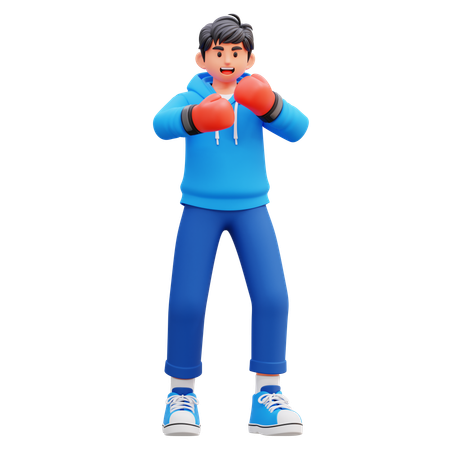 Hoodie Boy Doing Boxing  3D Illustration