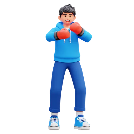 Hoodie Boy Doing Boxing  3D Illustration