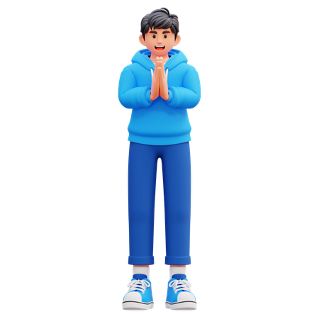 Hoodie Boy Doing Praying  3D Illustration