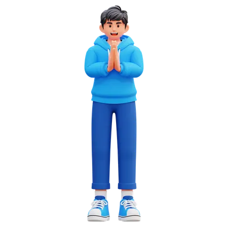 Hoodie Boy Doing Praying  3D Illustration