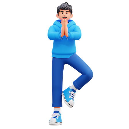 요가 자세를 취하는 후드티 소년  3D Icon