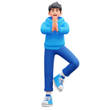 Hoodie Boy Doing Yoga Pose  3D Illustration