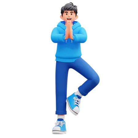 Hoodie Boy Doing Yoga Pose  3D Illustration