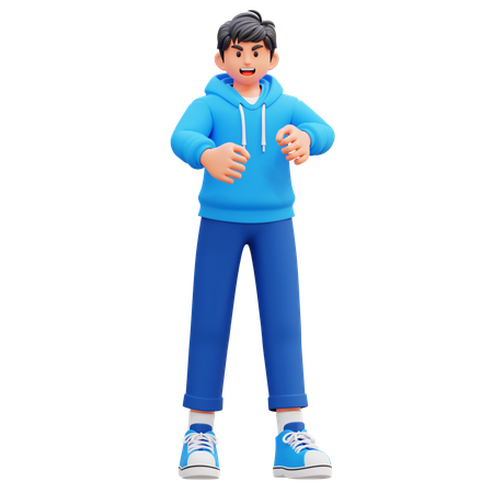 Hoodie Boy Feeling Anrgy  3D Illustration