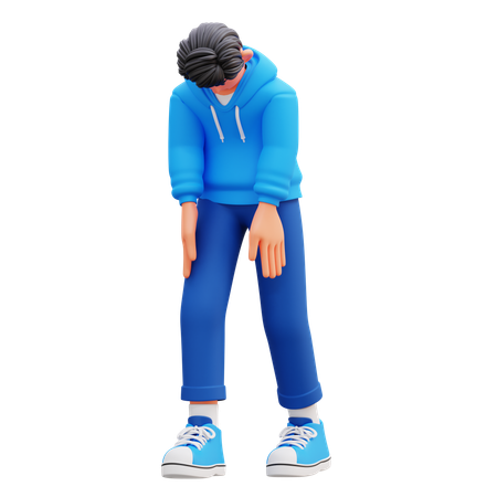 Hoodie Boy Feeling Tired  3D Illustration