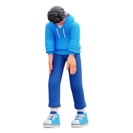 Hoodie Boy Feeling Tired  3D Illustration
