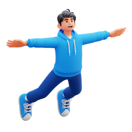 Hoodie Boy Flying In Air  3D Illustration